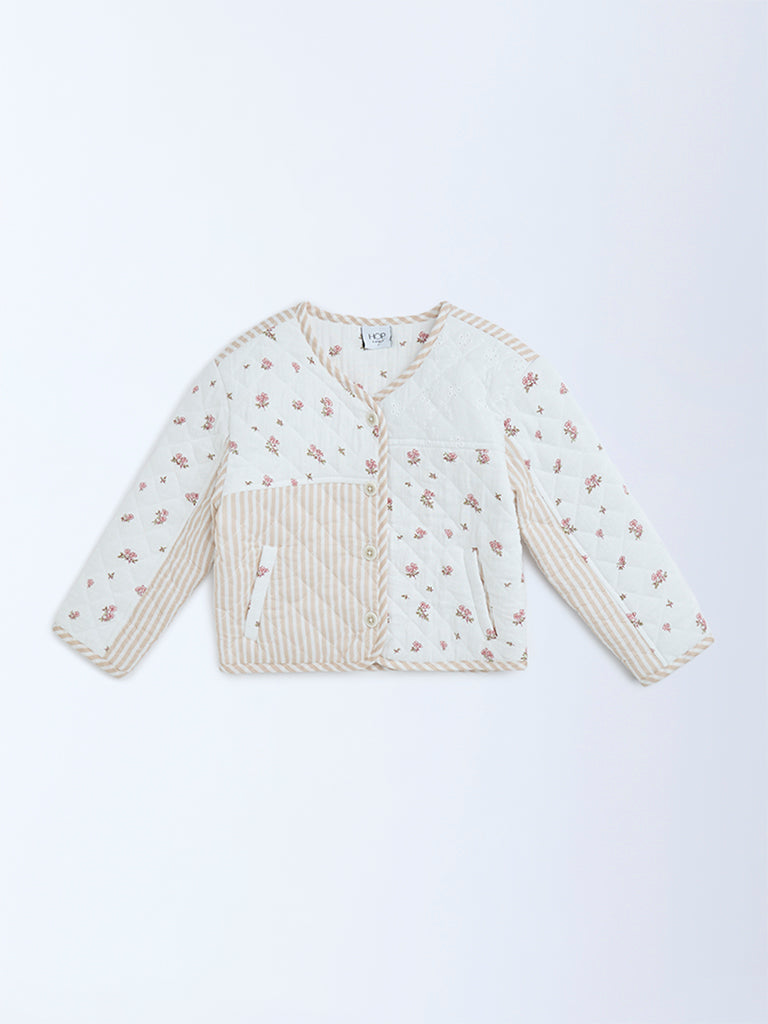 HOP Kids Beige Printed Cotton Jacket