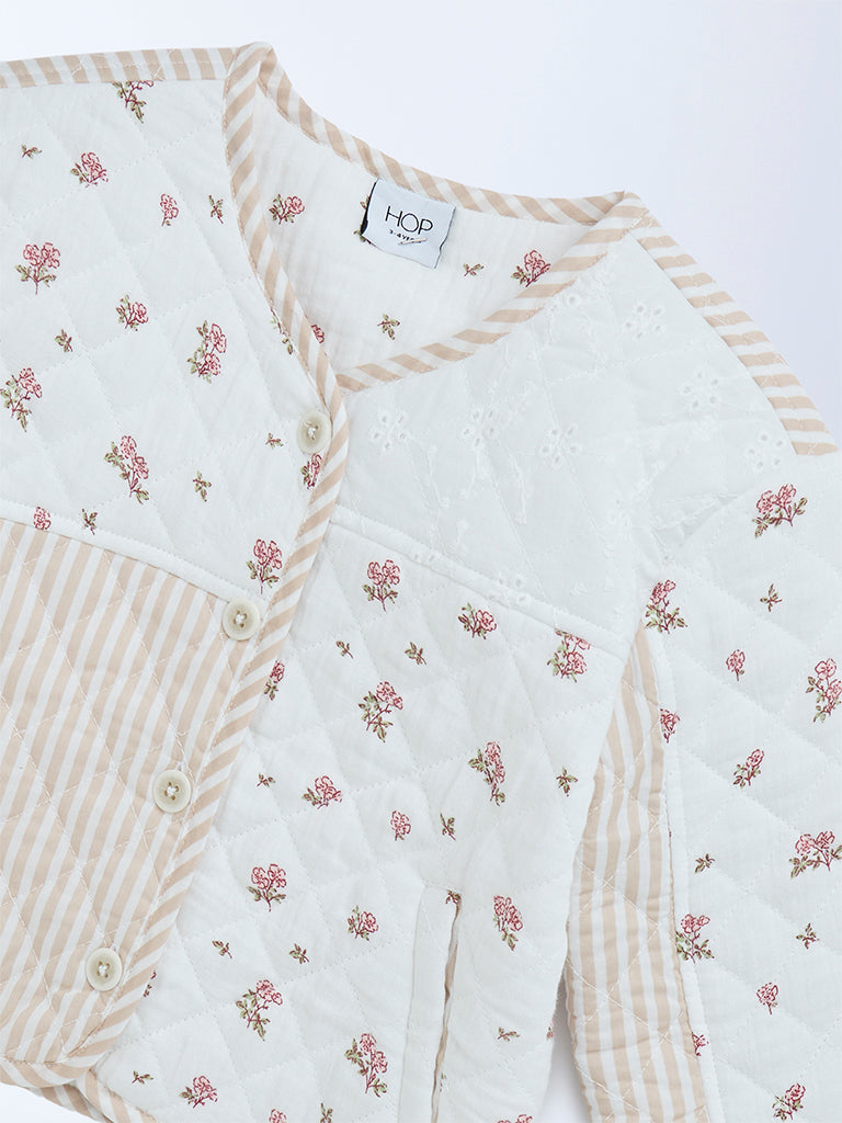 HOP Kids Beige Printed Cotton Jacket
