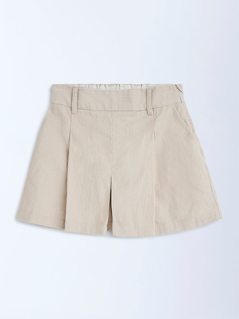 Y&F Kids Beige Corduroy High-Rise Cotton Skorts