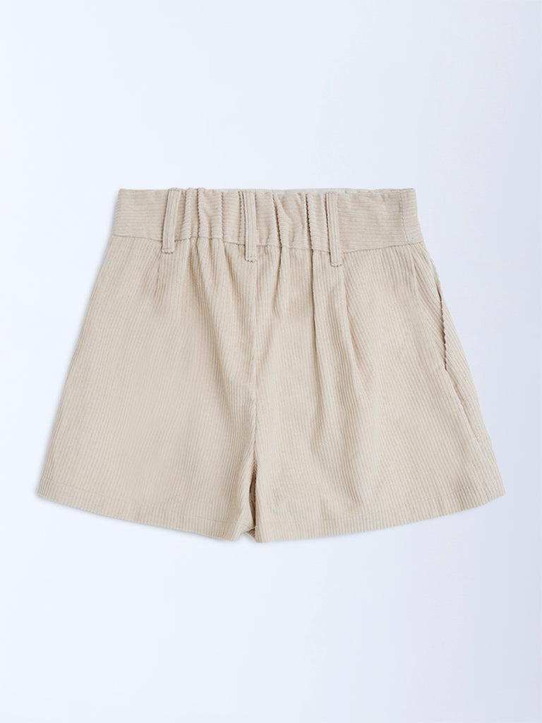 Y&F Kids Beige Corduroy High-Rise Cotton Skorts