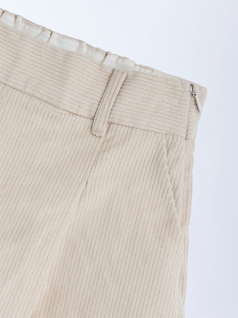 Y&F Kids Beige Corduroy High-Rise Cotton Skorts
