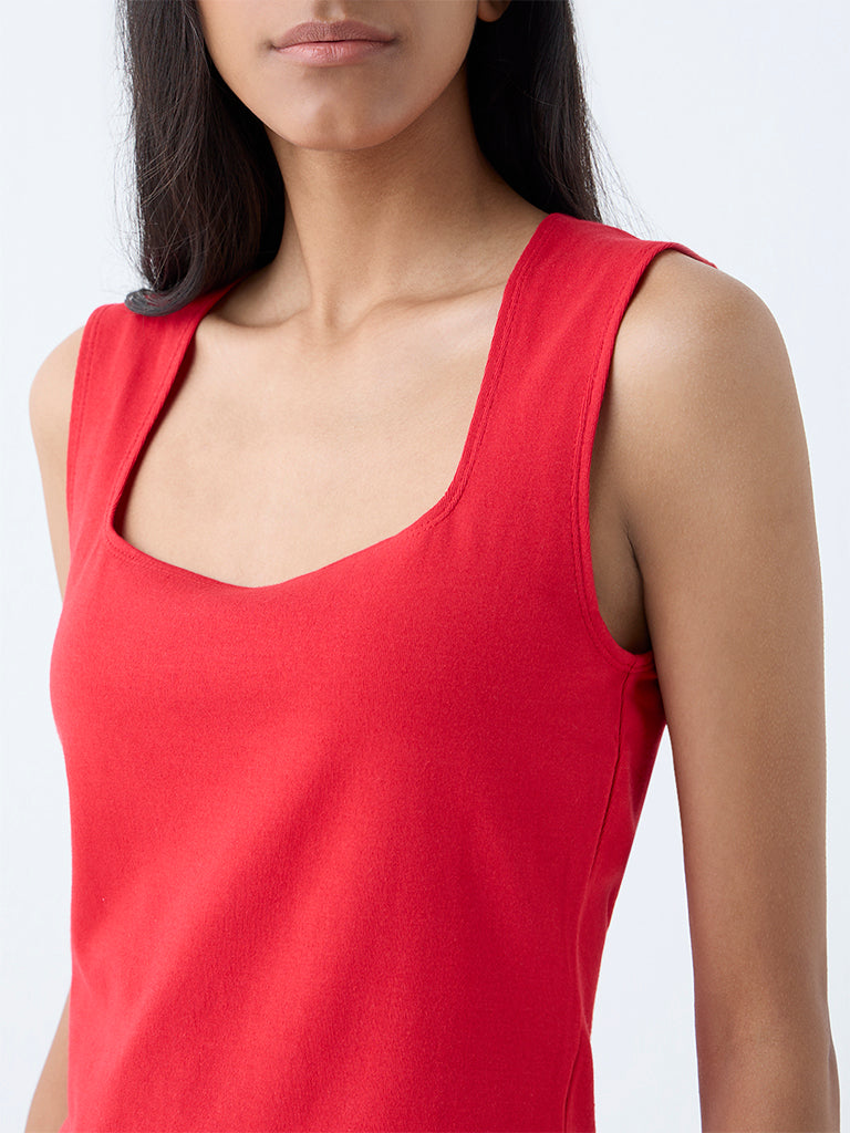 Westside Superstar Women's Red Solid Cotton-Blend Tank Top for Casual Wear Zoomed View