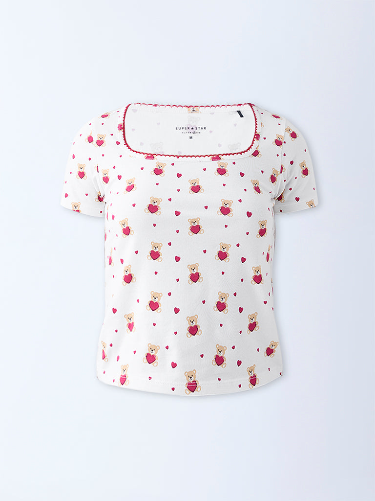 Superstar White Printed Cotton-Blend Top
