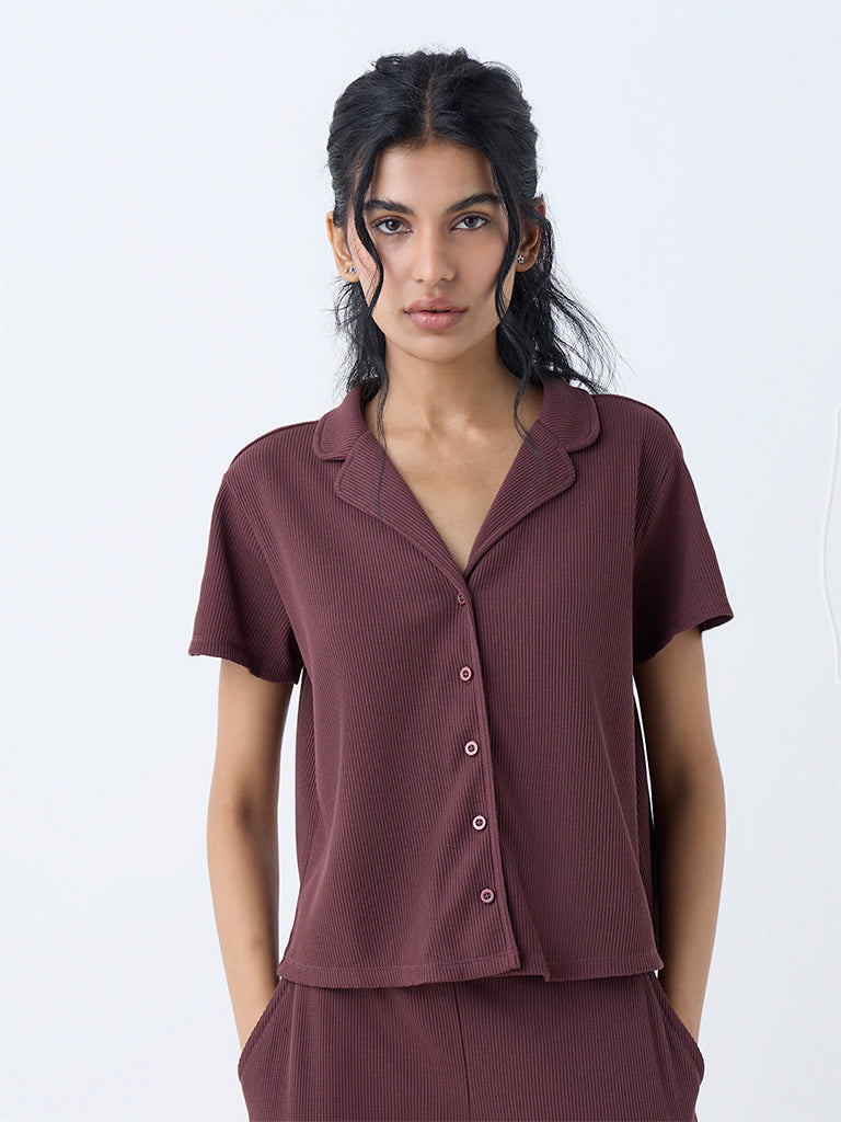 Superstar Brown Waffle-Textured Shirt