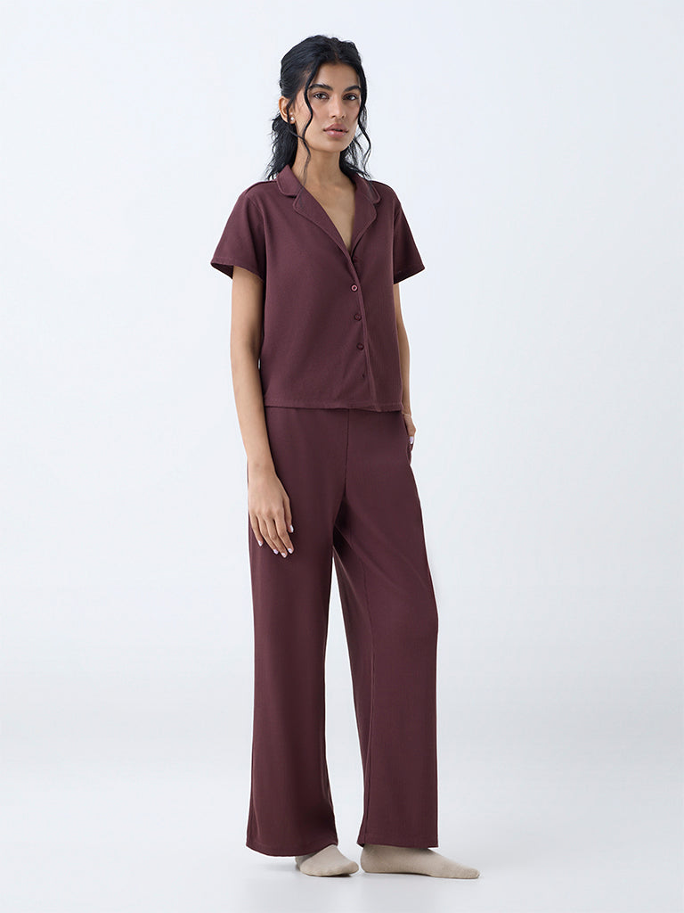 Superstar Brown Waffle-Textured Shirt