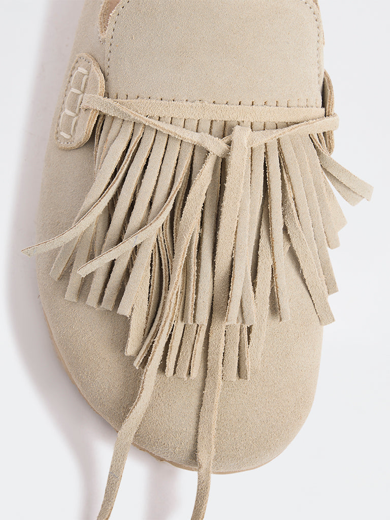 LUNA BLU Ivory Fringe-Detailed Mules