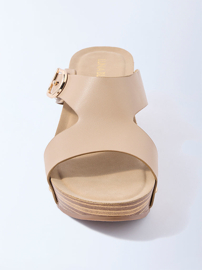LUNA BLU Beige Buckle-Detailed Wedge Sandals