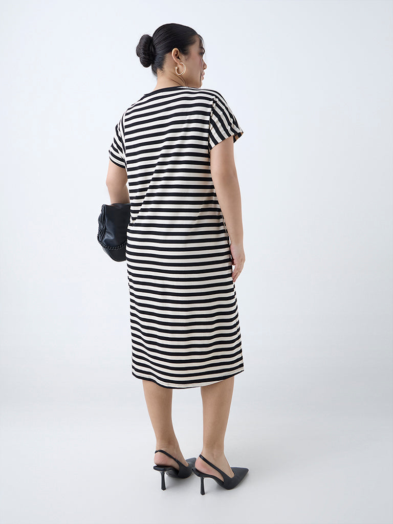 Westside Gia Women's Black Stripe Straight Dress for Casual Wear Back View