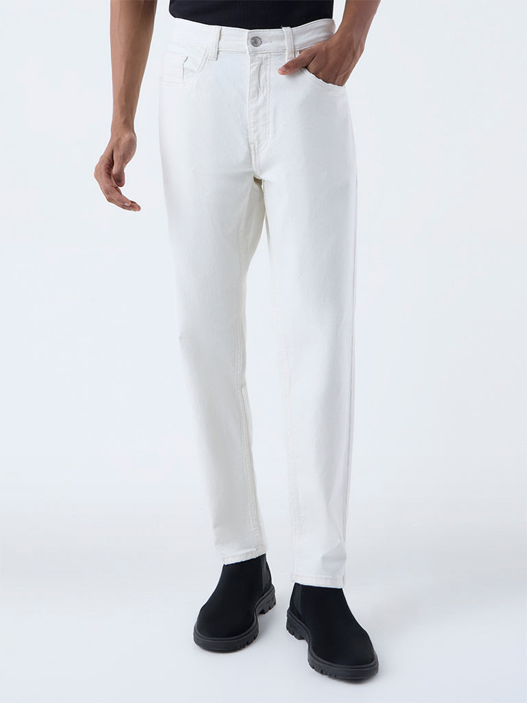 Nuon White Relaxed-Fit Mid-Rise Jeans