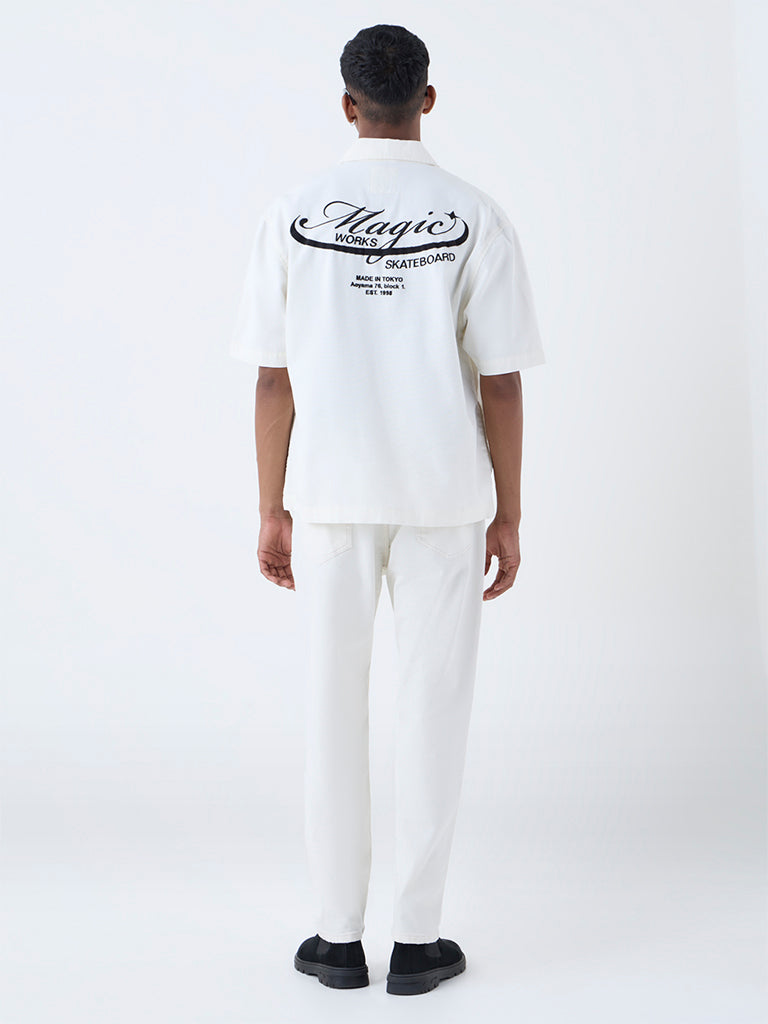 Nuon White Relaxed-Fit Mid-Rise Jeans