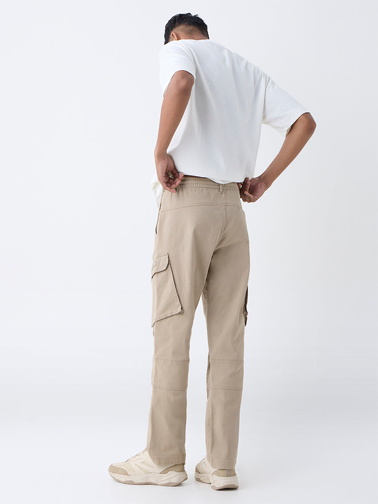 Nuon Beige Relaxed-Fit Mid-Rise Cotton-Blend Cargo Pants