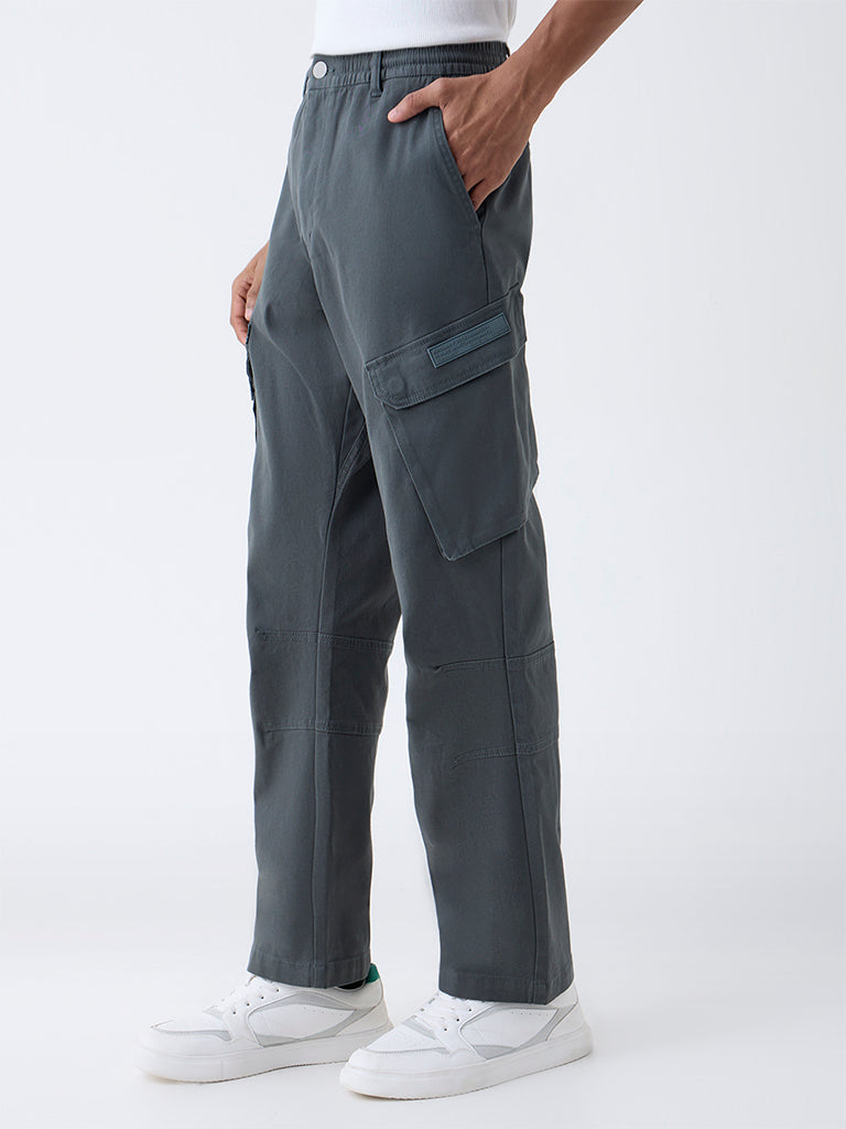 Nuon Dark Grey Relaxed-Fit Mid-Rise Cotton-Blend Cargo Pants