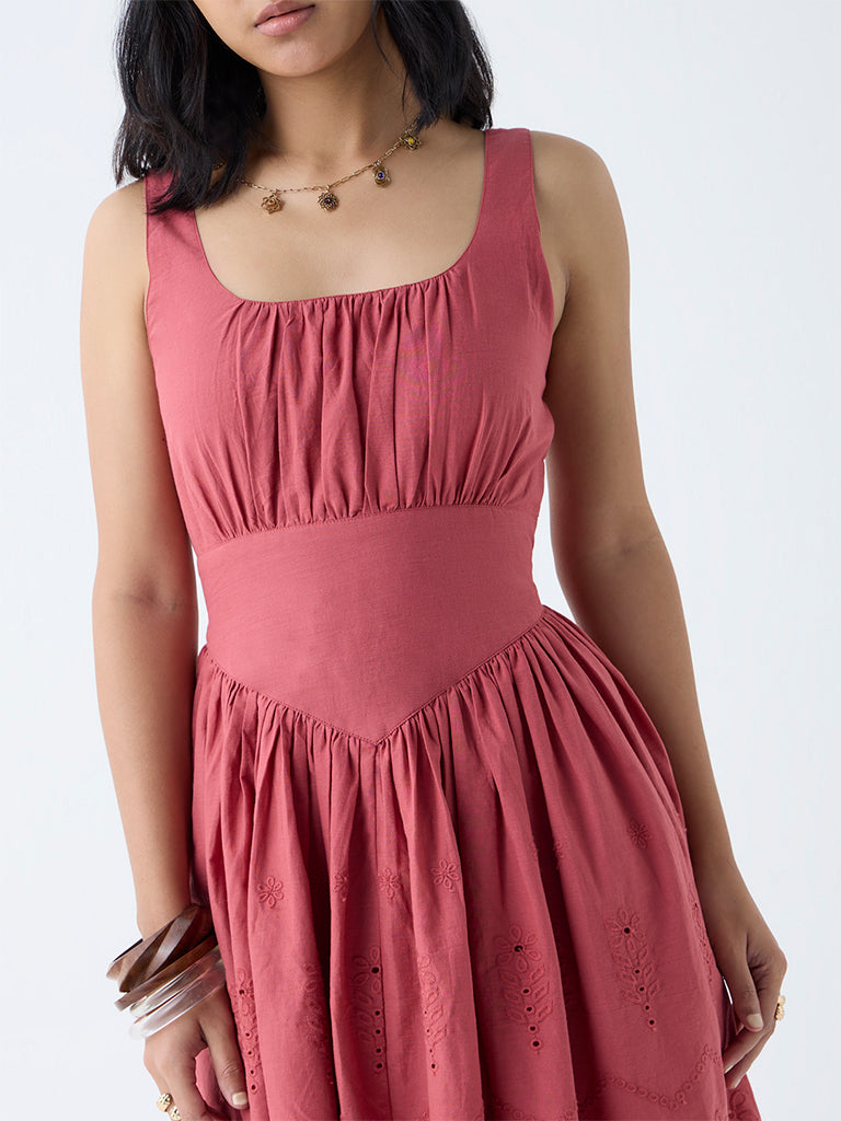 Bombay Paisley Dusty Pink Cotton A-Line Dress