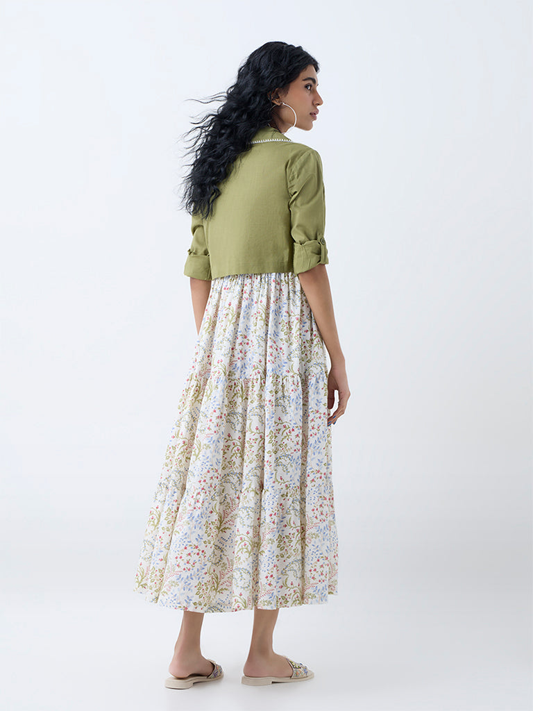 Bombay Paisley Off-White Cotton Tiered Dress with Jacket