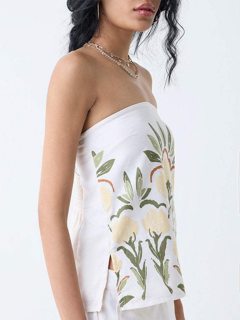 Buy Bombay Paisley White Foliage Print Cotton-Blend Tube Top from