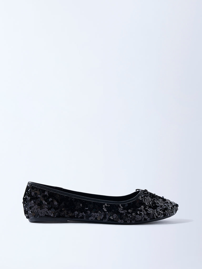 LUNA BLU Black Sequin Detailed Ballerinas