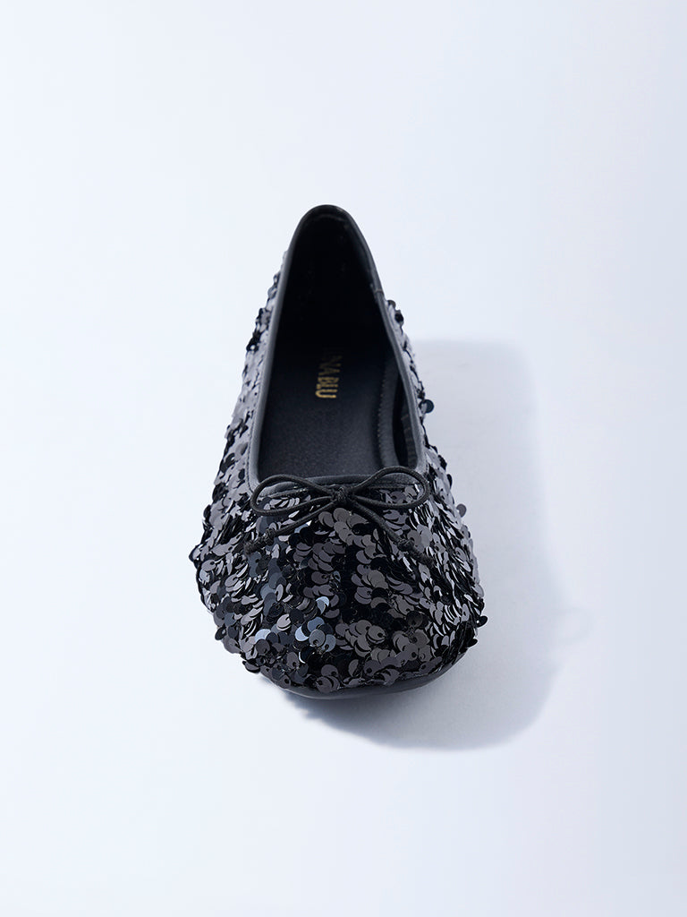 LUNA BLU Black Sequin Detailed Ballerinas