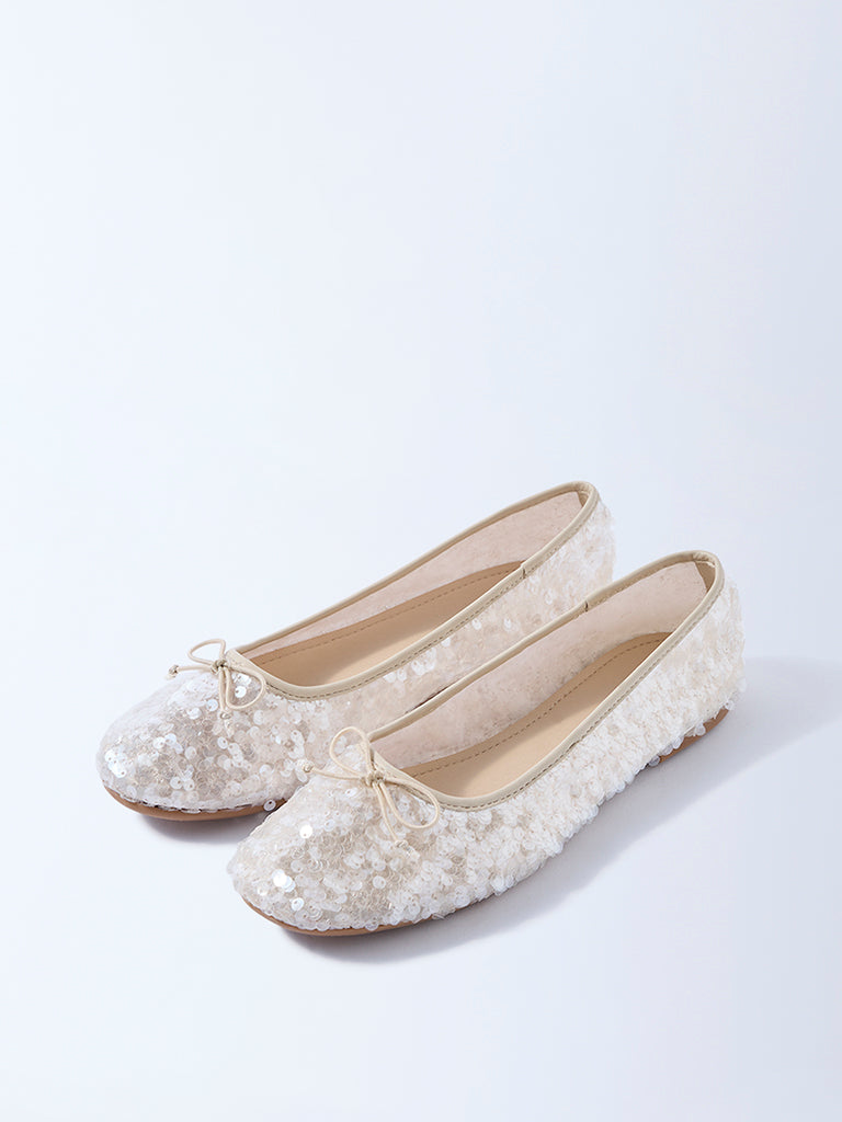 LUNA BLU Ivory Sequin Detailed Ballerinas