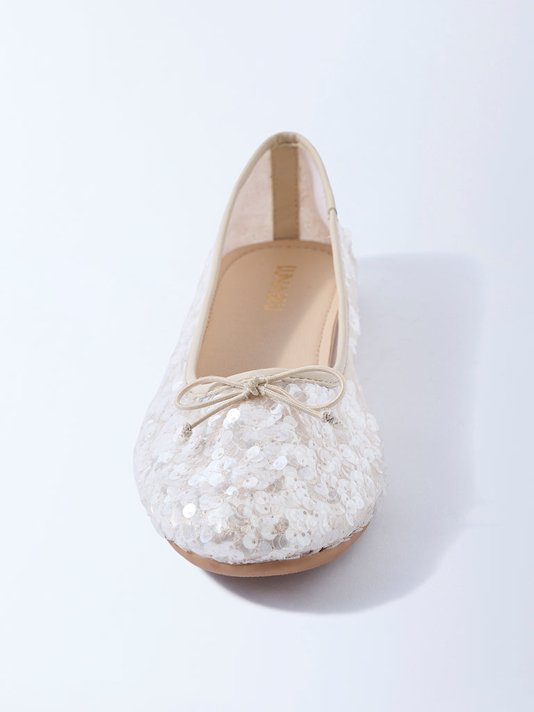 LUNA BLU Ivory Sequin Detailed Ballerinas