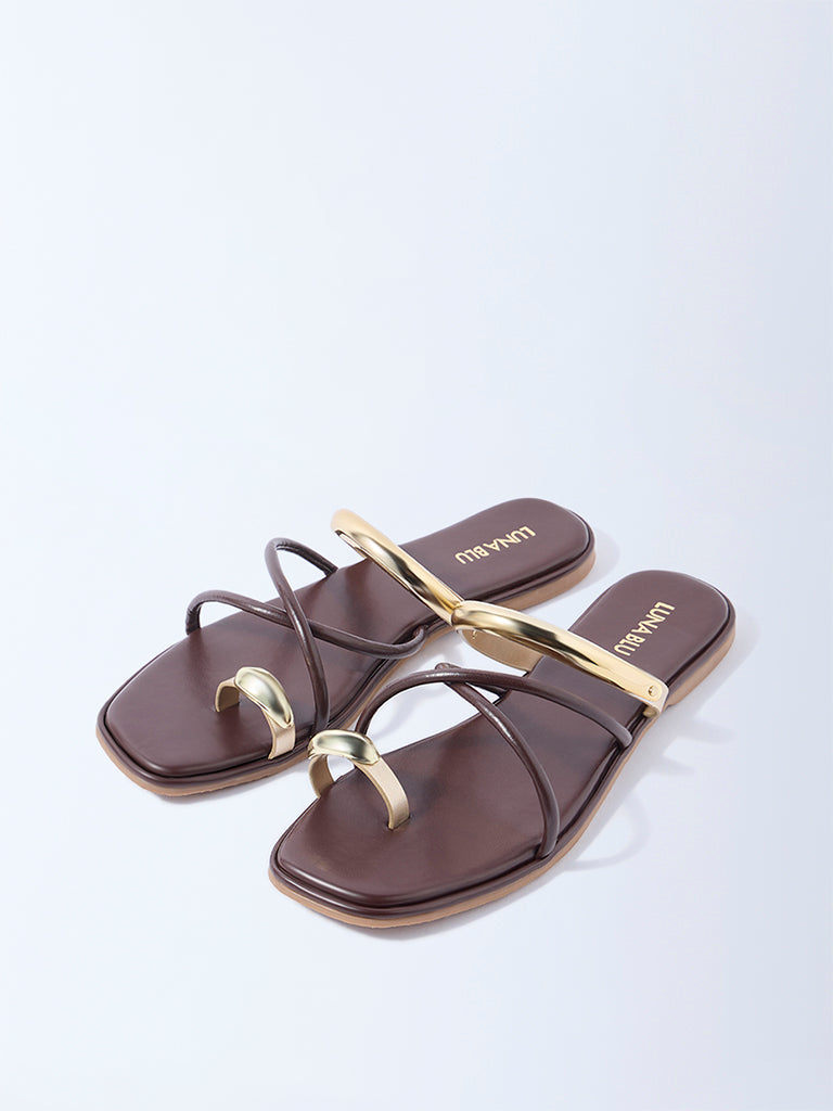 LUNA BLU Brown Metallic Toe-Ring Sandals