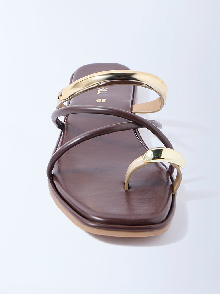 LUNA BLU Brown Metallic Toe-Ring Sandals