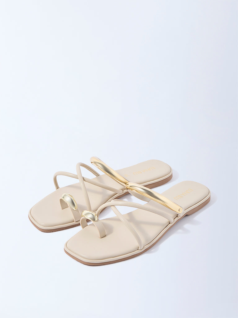 LUNA BLU Ivory Metallic Toe-Ring Sandals