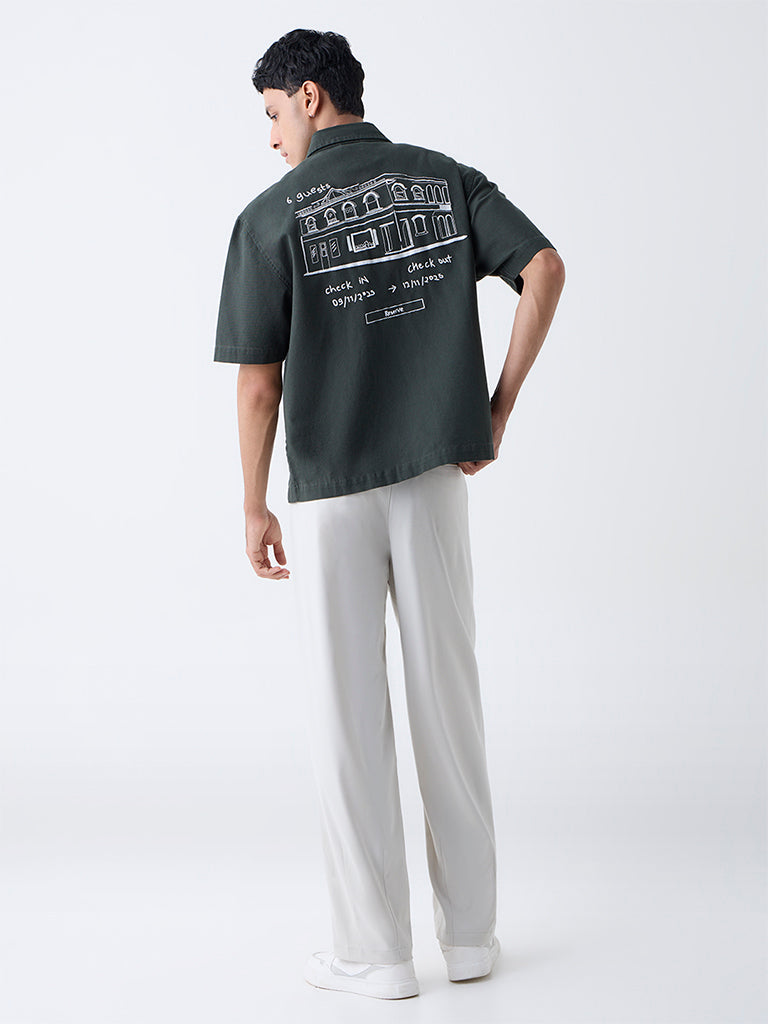 Nuon Off-White Solid Loose-Fit Mid-Rise Cotton Chinos