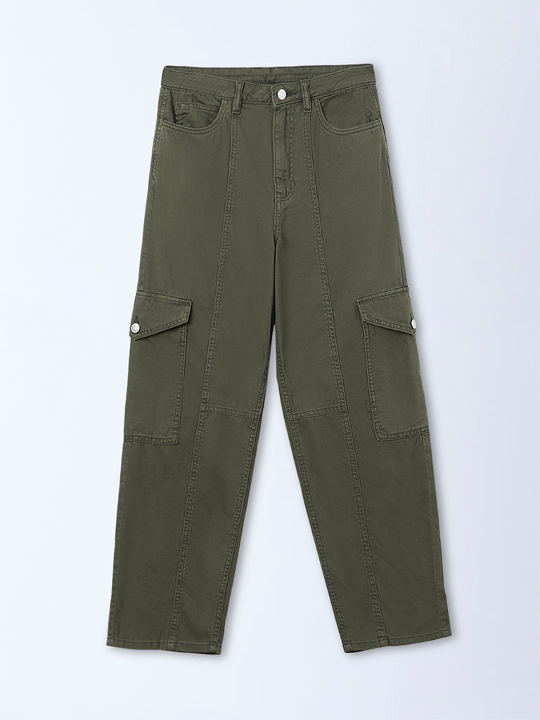 Nuon Olive High-Rise Cargo Jeans