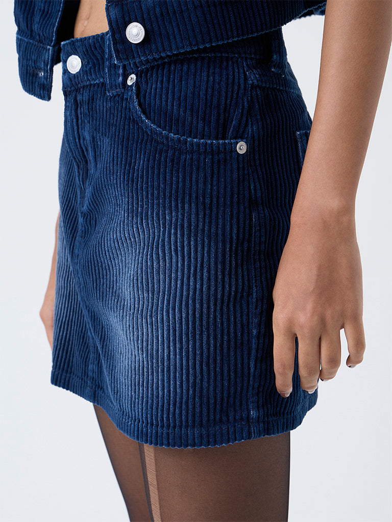 Nuon Blue Corduroy High-Rise Cotton Mini Skirt
