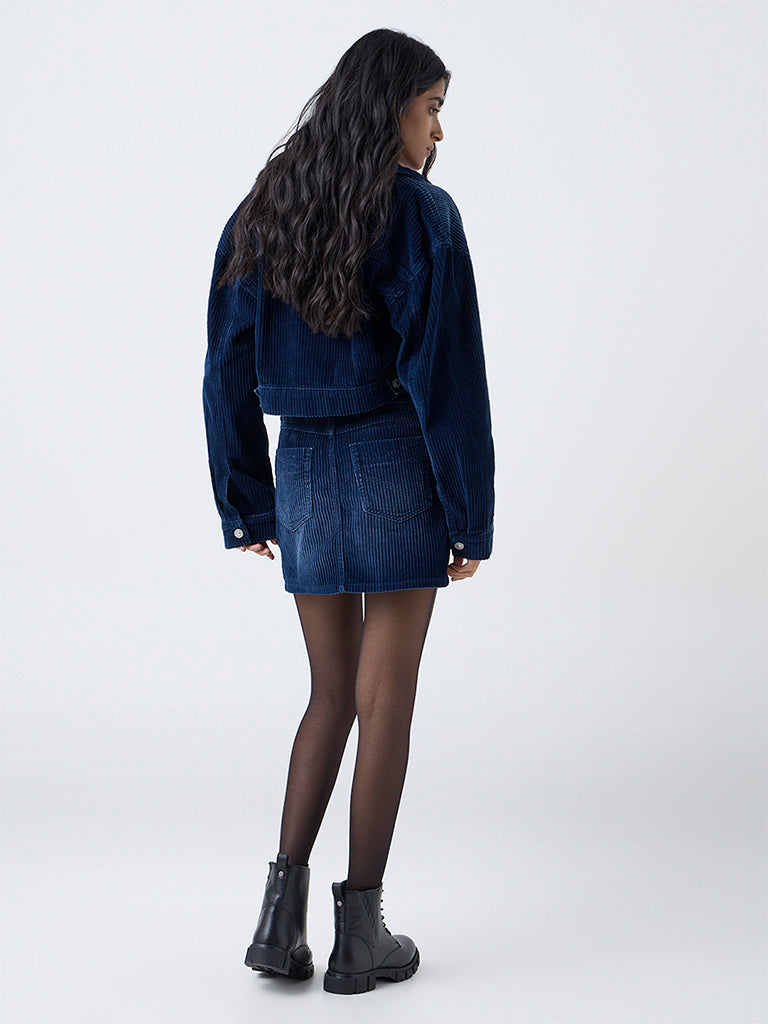 Nuon Blue Corduroy High-Rise Cotton Mini Skirt
