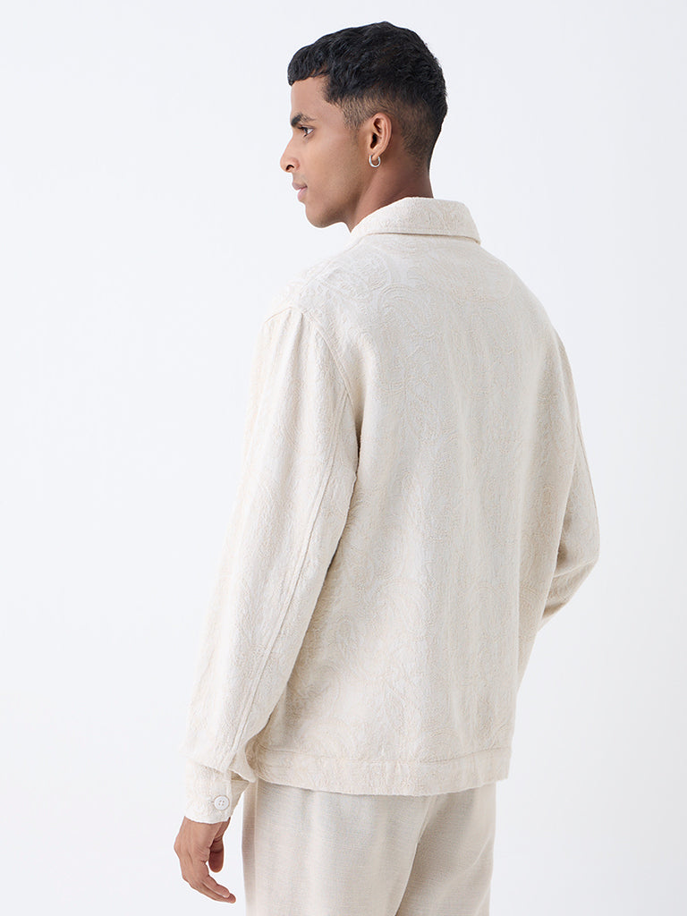 ETA Light Beige Paisley Design Relaxed-Fit Cotton Jacket