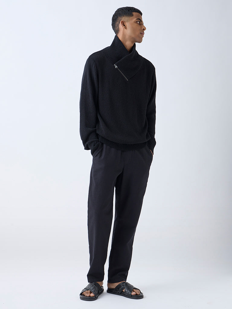ETA Black Knit-Textured Relaxed-Fit Sweater
