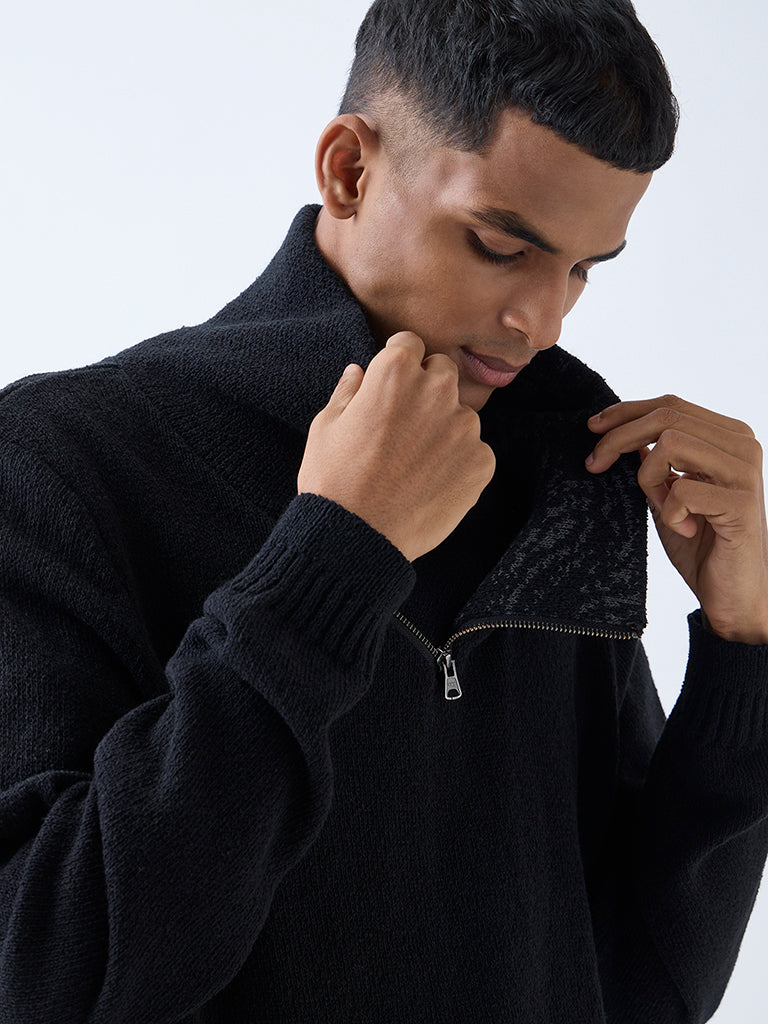 ETA Black Knit-Textured Relaxed-Fit Sweater