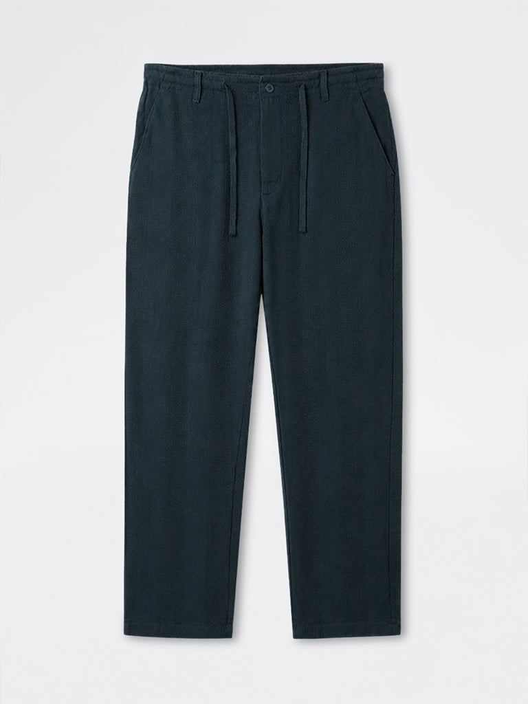 ETA Dark Teal Textured Relaxed-Fit Mid-Rise Cotton Chinos