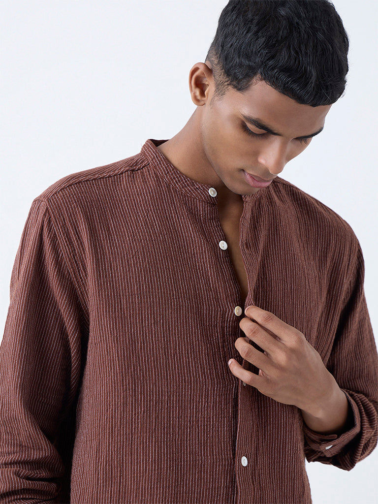 ETA Brown Striped Relaxed-Fit Cotton Shirt