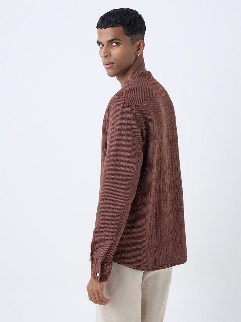 ETA Brown Striped Relaxed-Fit Cotton Shirt