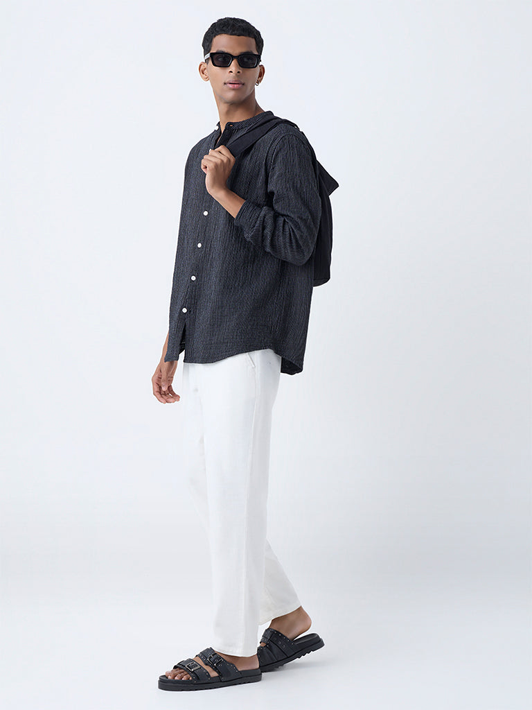 ETA Black Striped Relaxed-Fit Cotton Shirt