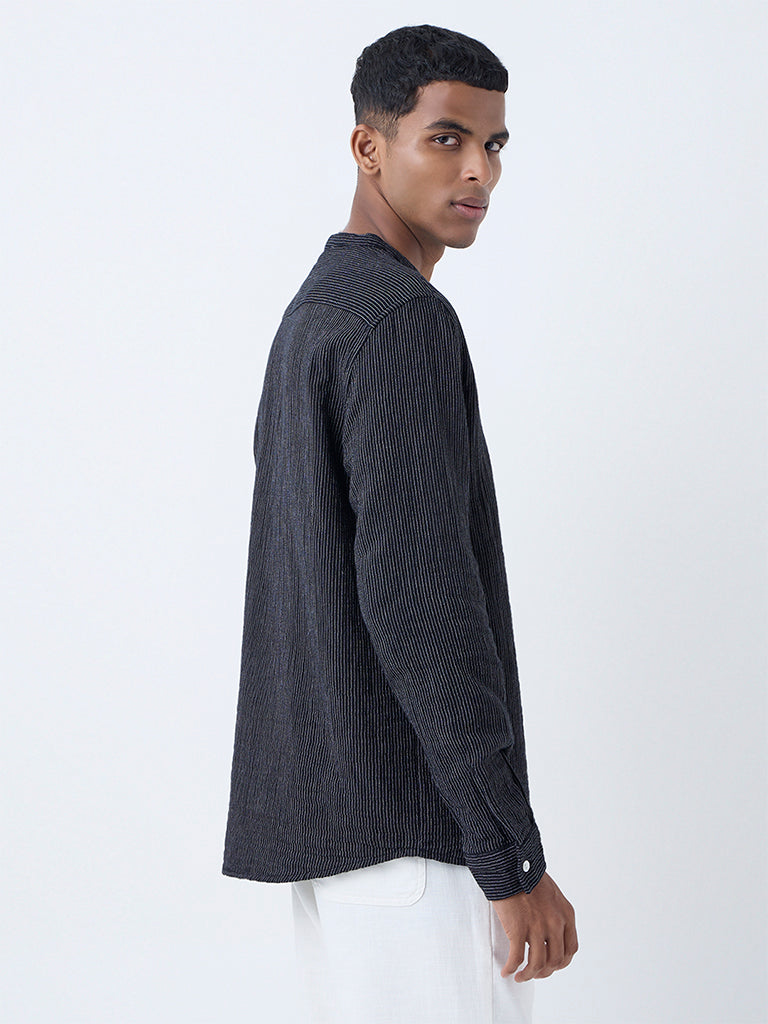 ETA Black Striped Relaxed-Fit Cotton Shirt
