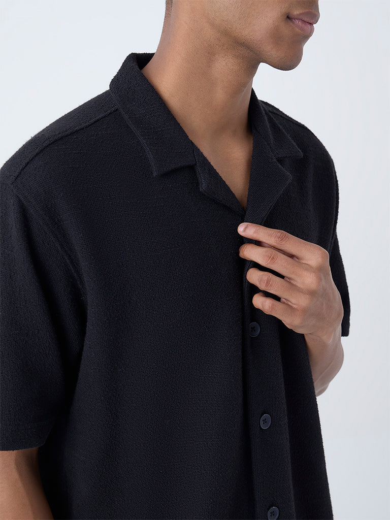 ETA Black Textured Relaxed-Fit Cotton-Blend Shirt