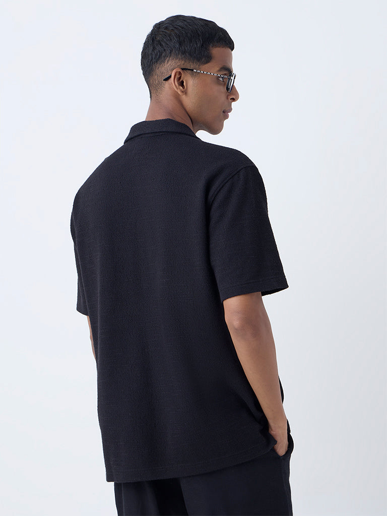 ETA Black Textured Relaxed-Fit Cotton-Blend Shirt