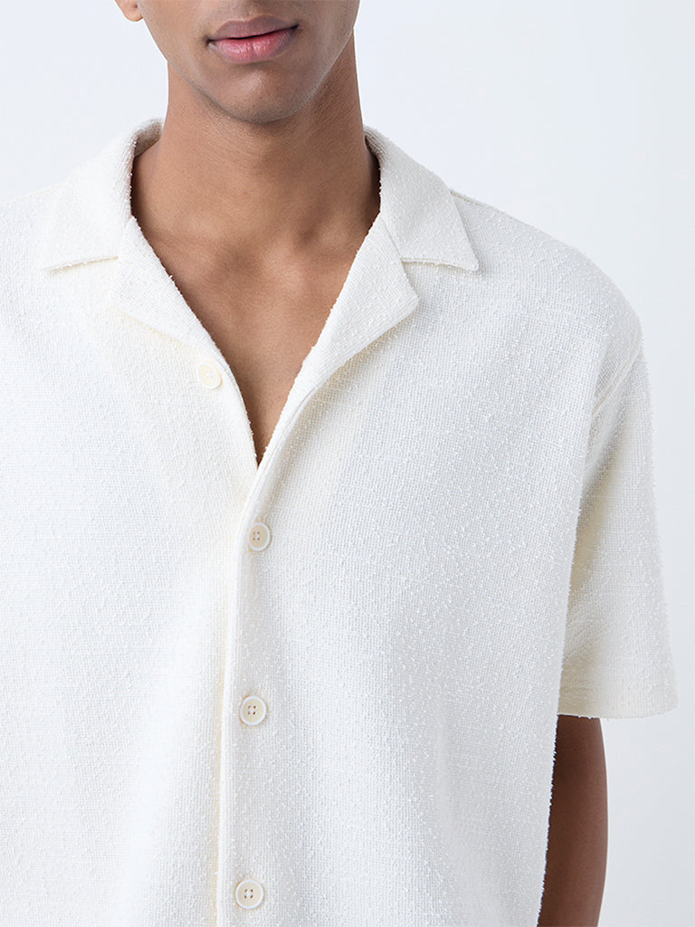 ETA Off-White Textured Relaxed-Fit Cotton-Blend Shirt