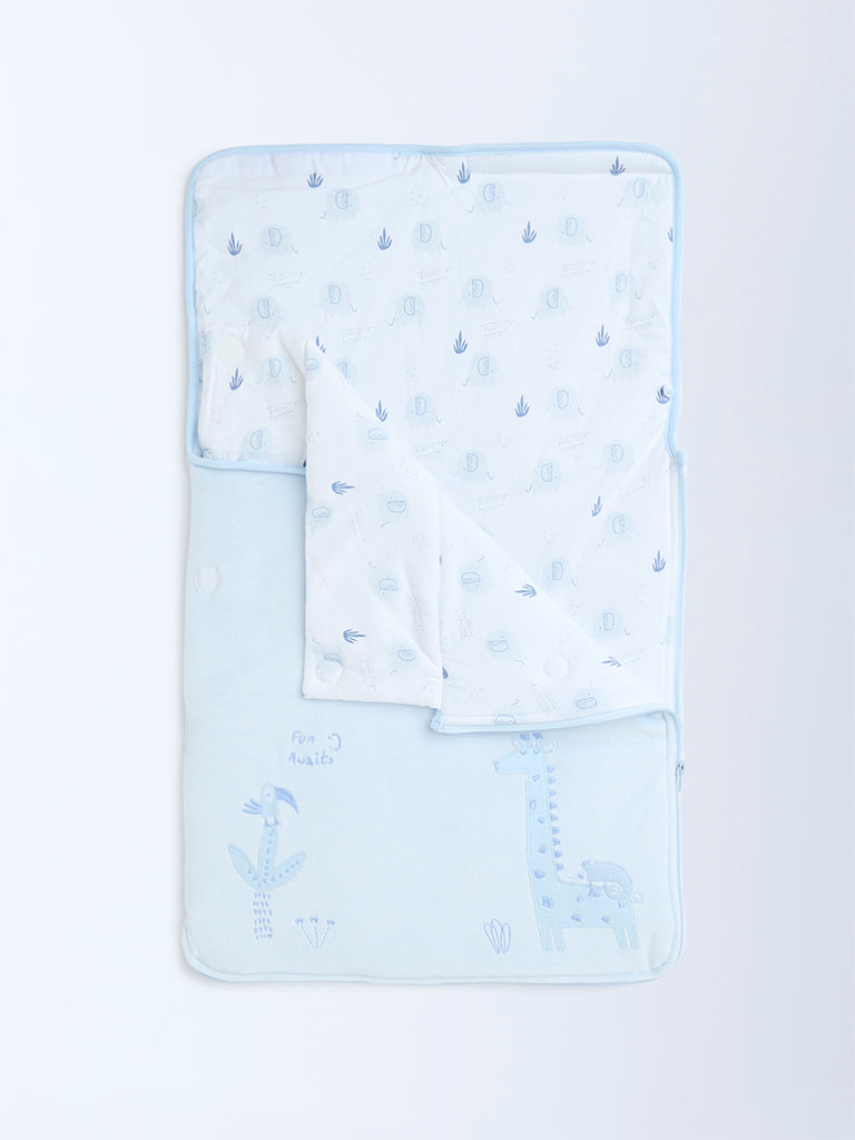 HOP Baby Blue Animal Embroidered Cotton Sleeping Bag