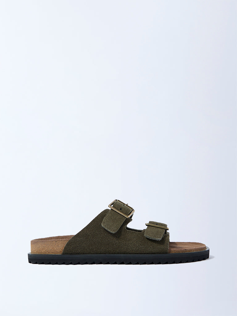SOLEPLAY Olive Slip-On Suede Leather Sandals