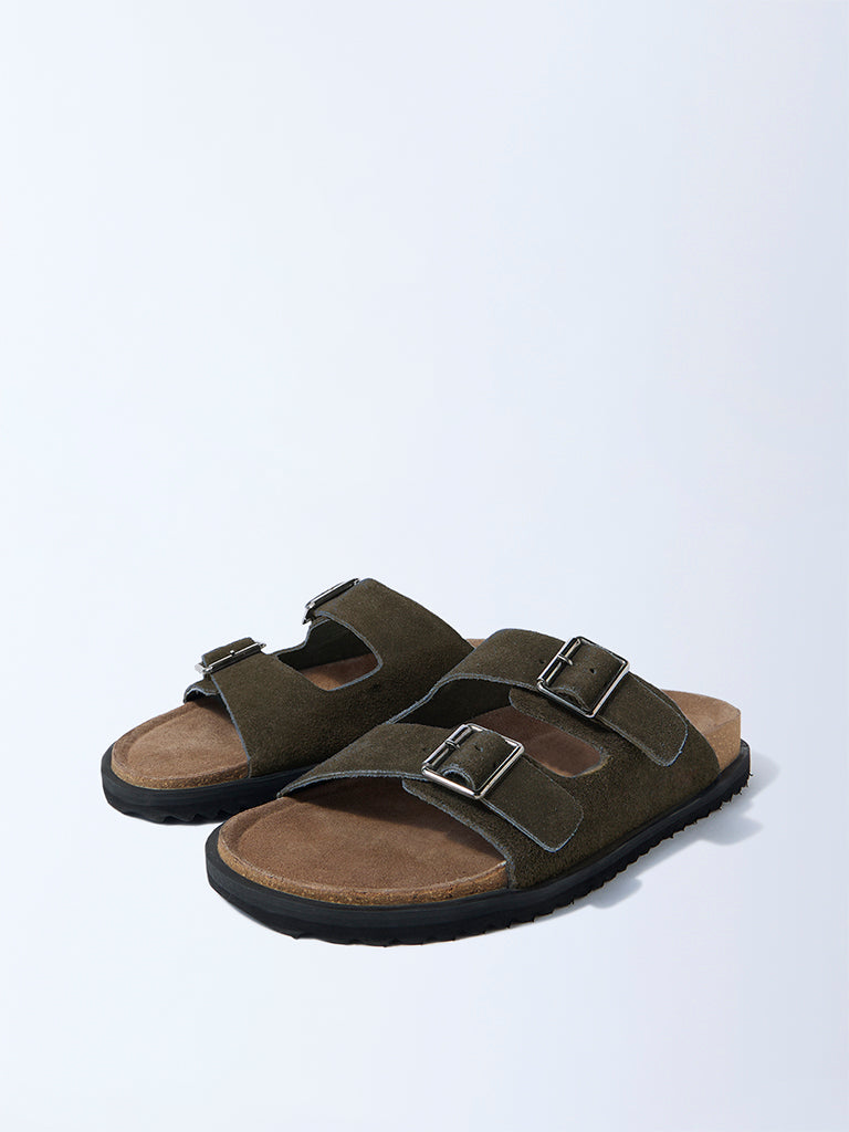 SOLEPLAY Olive Slip-On Suede Leather Sandals