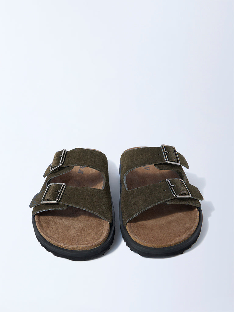 SOLEPLAY Olive Slip-On Suede Leather Sandals