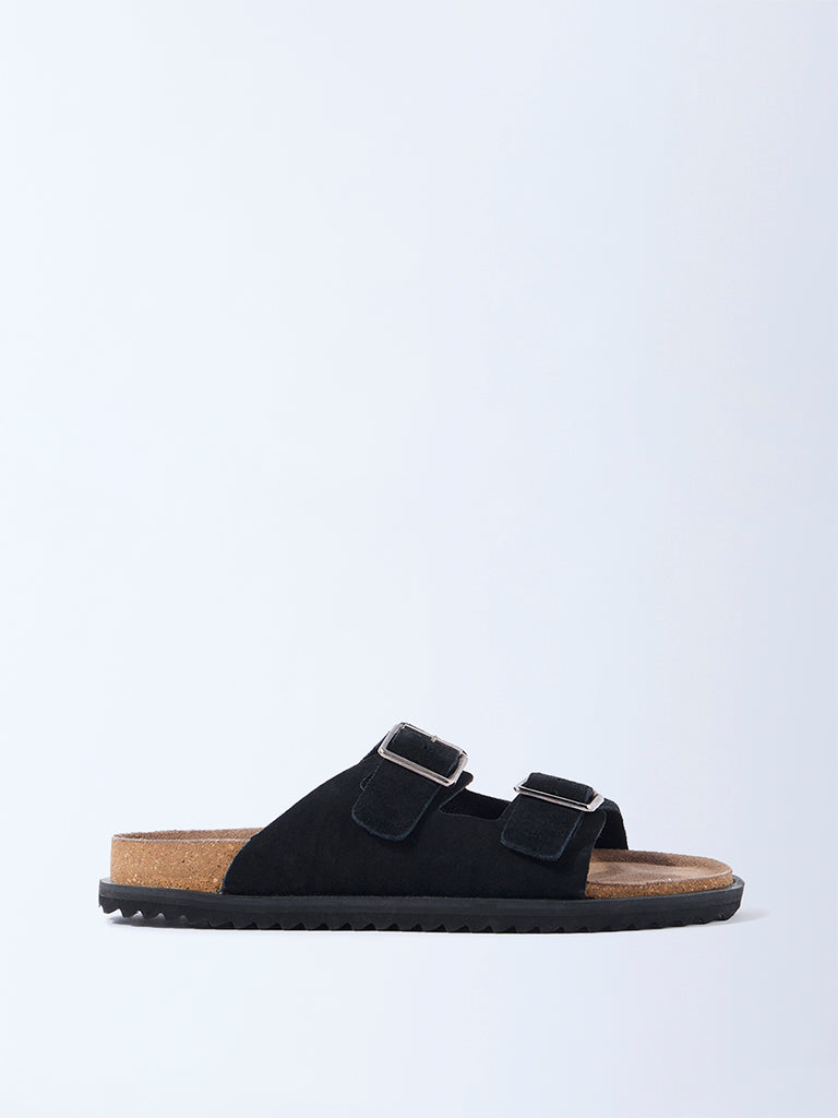 SOLEPLAY Black Dual-Strap Slip-On Leather Sandals