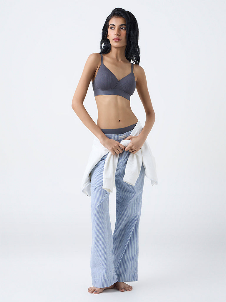 Superstar Charcoal Ribbed-Textured Padded Bra