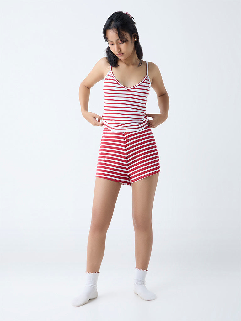 Superstar Red Striped High-Rise Cotton Shorts