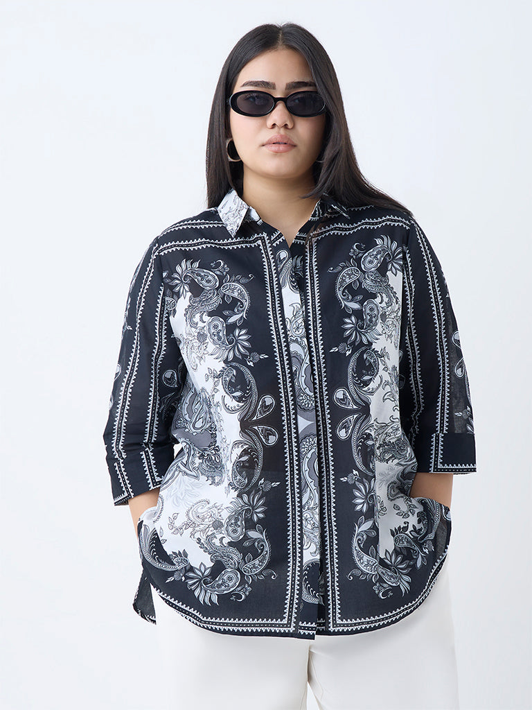 Gia Black Paisley Printed Cotton Shirt