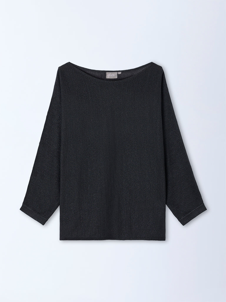 Gia Black Pearl-Detail Shimmer Top